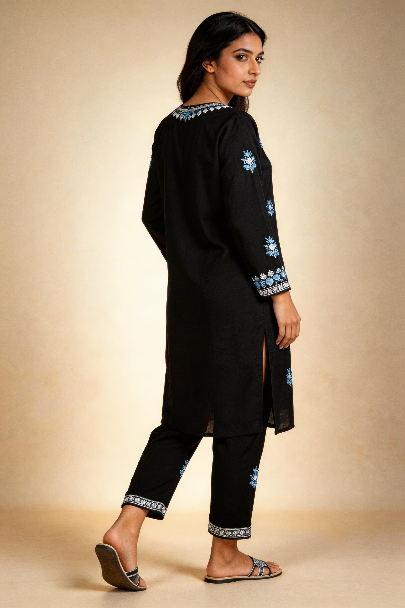 Midnight Black with Ice Blue Embroidery