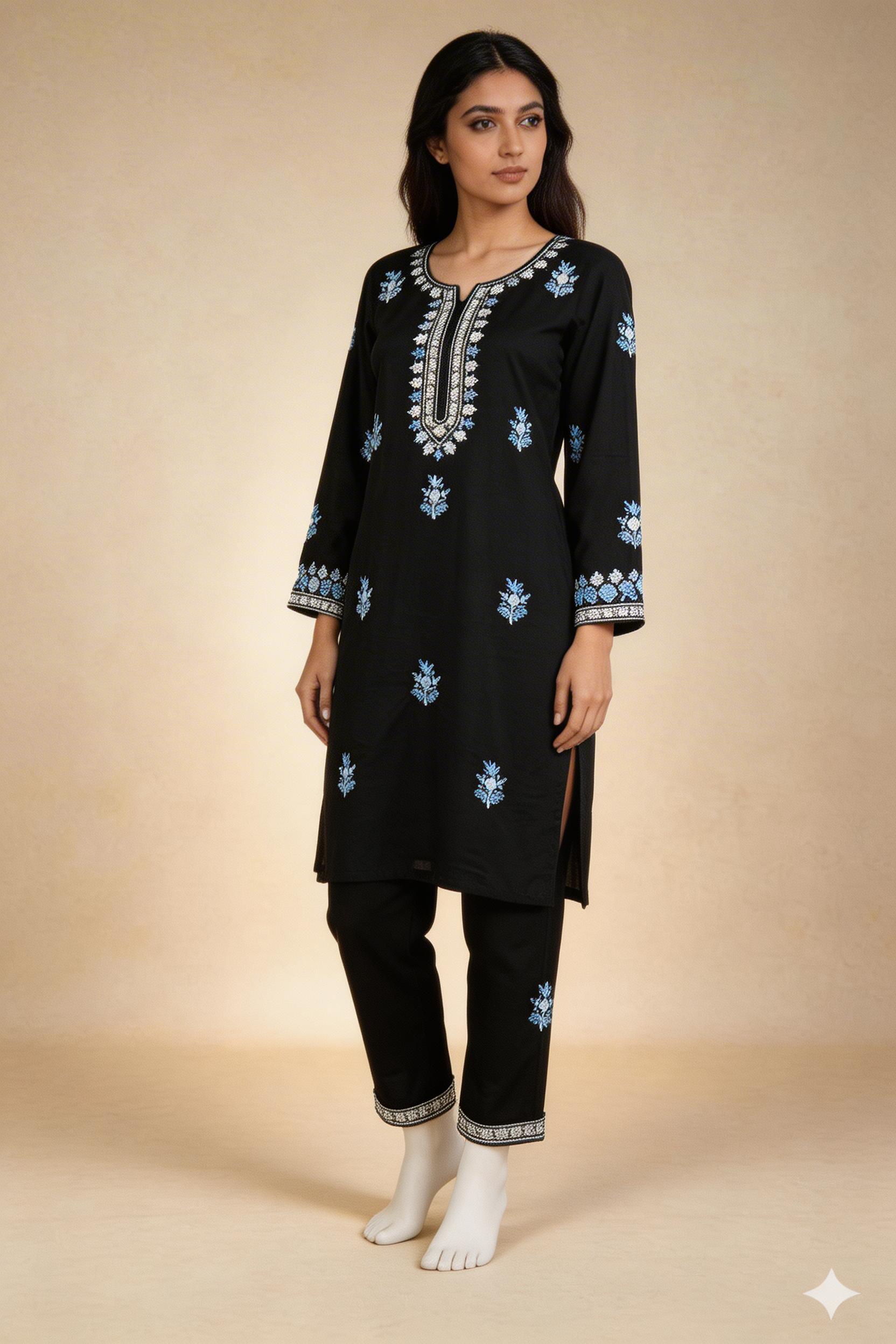 Elegant Black Embroidered Shalwar Kameez Set
