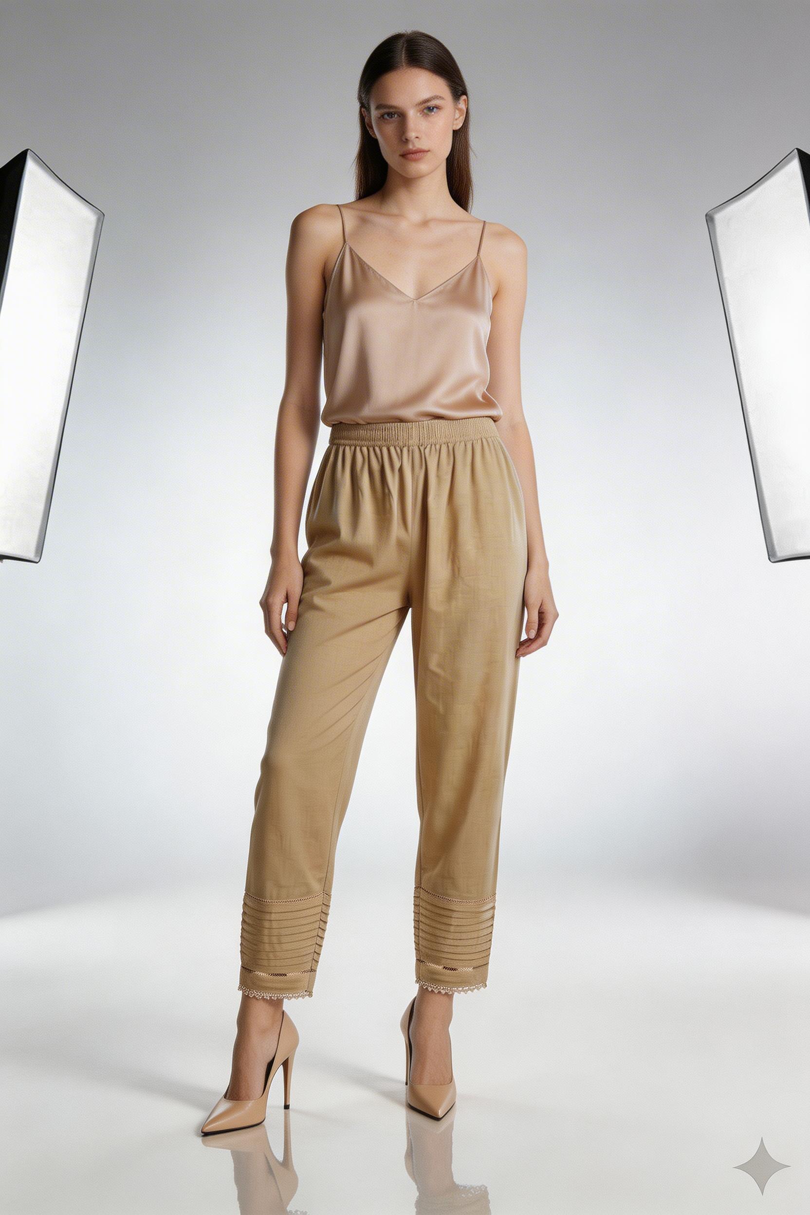 Beige Straight Fit Trousers