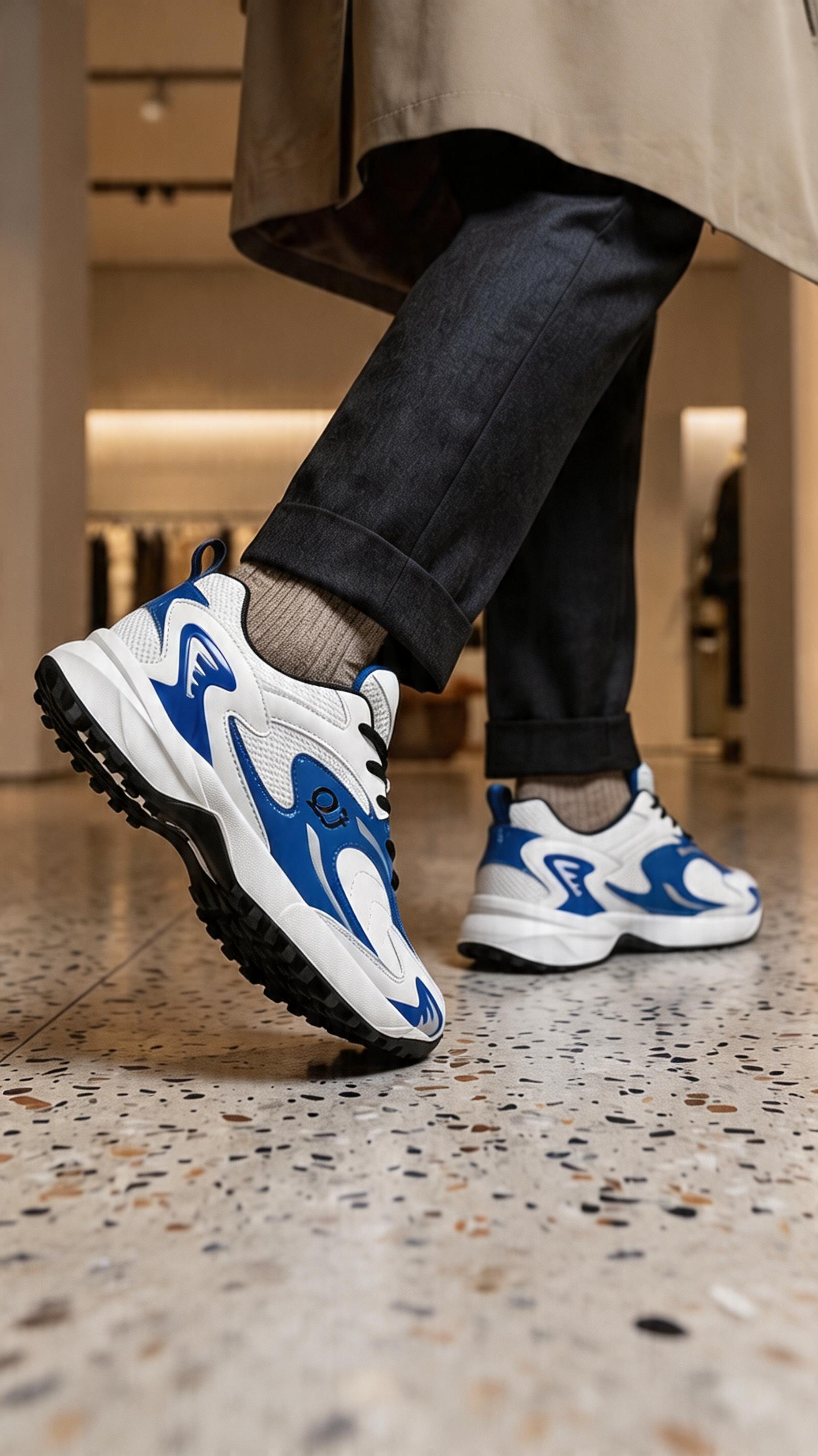 Comfort Zon Men's White & Blue Chunky Casual Sneakers