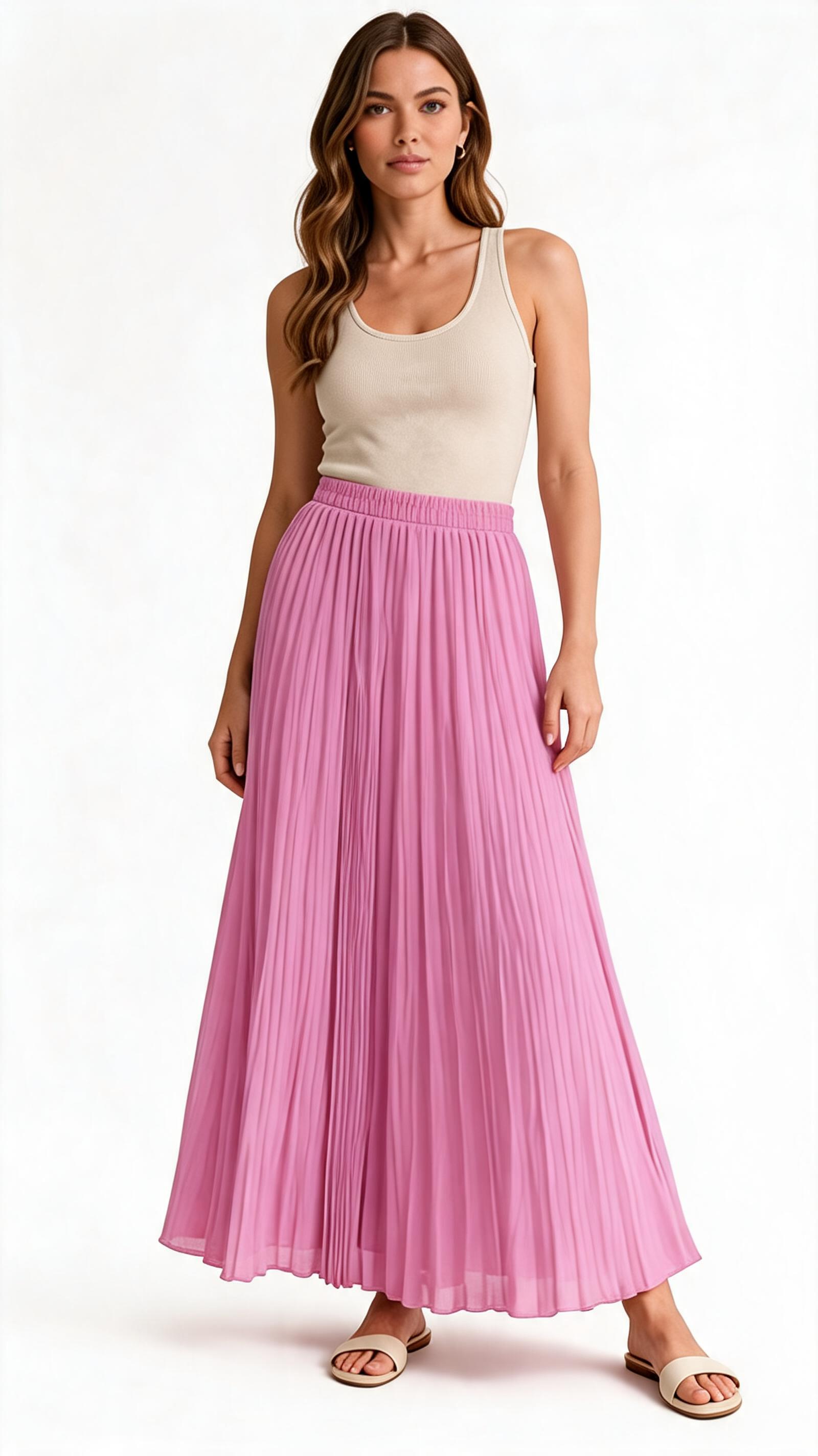 Pink Pleated Maxi Skirt