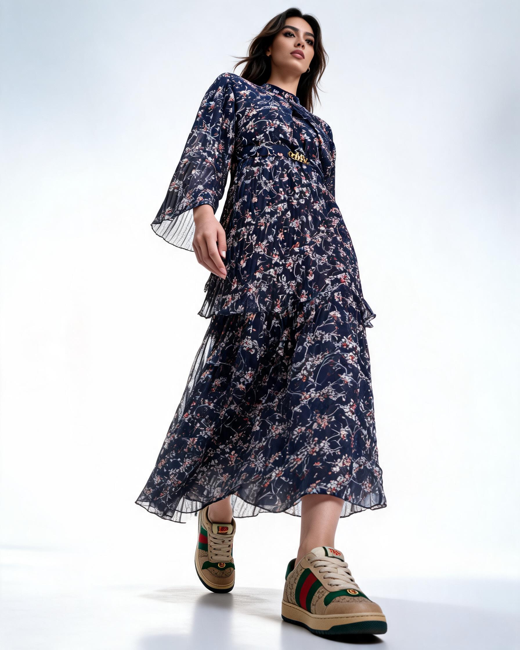 Floral Print Chiffon Maxi Dress