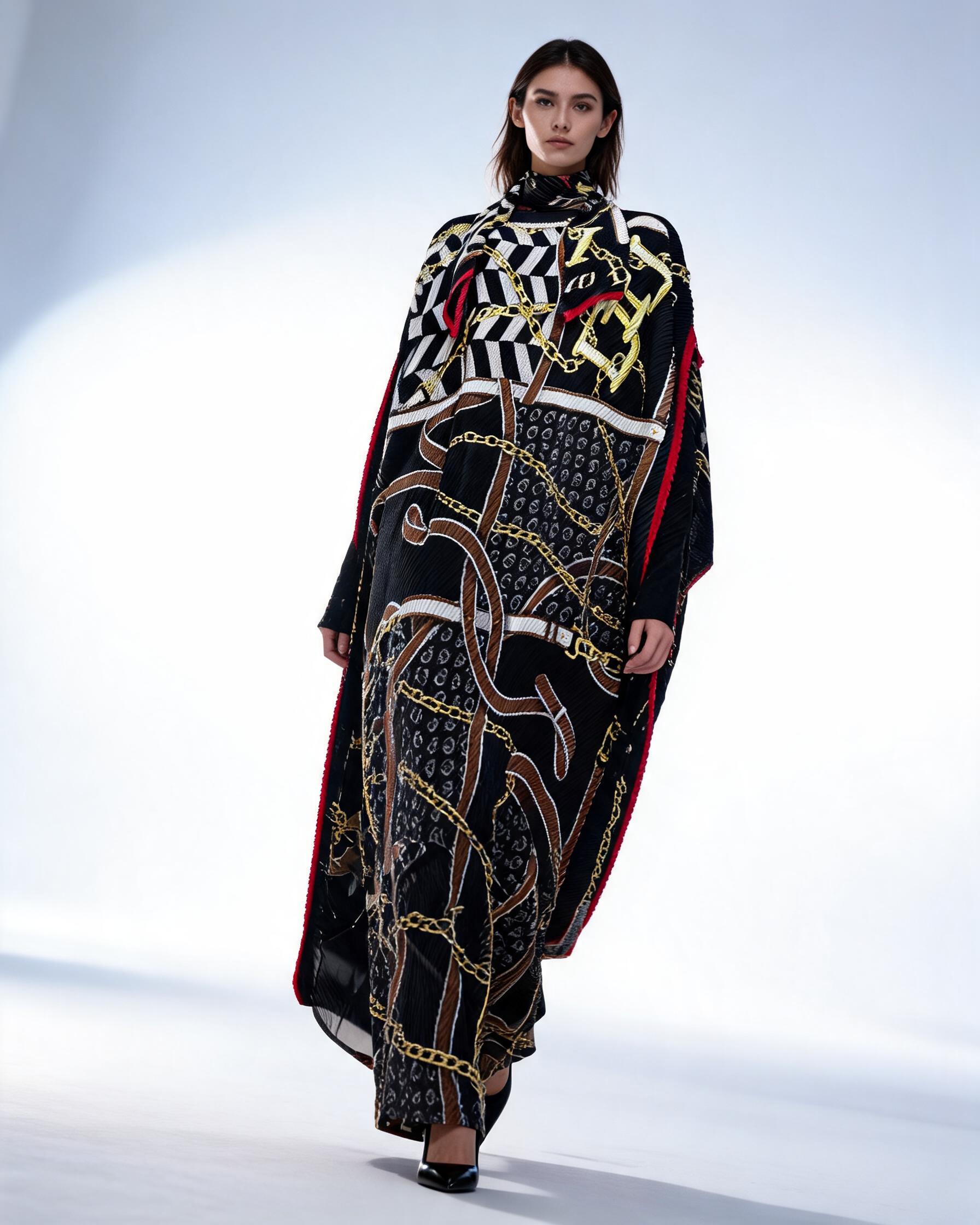 Elegant Full-Length Kaftan with Scarf