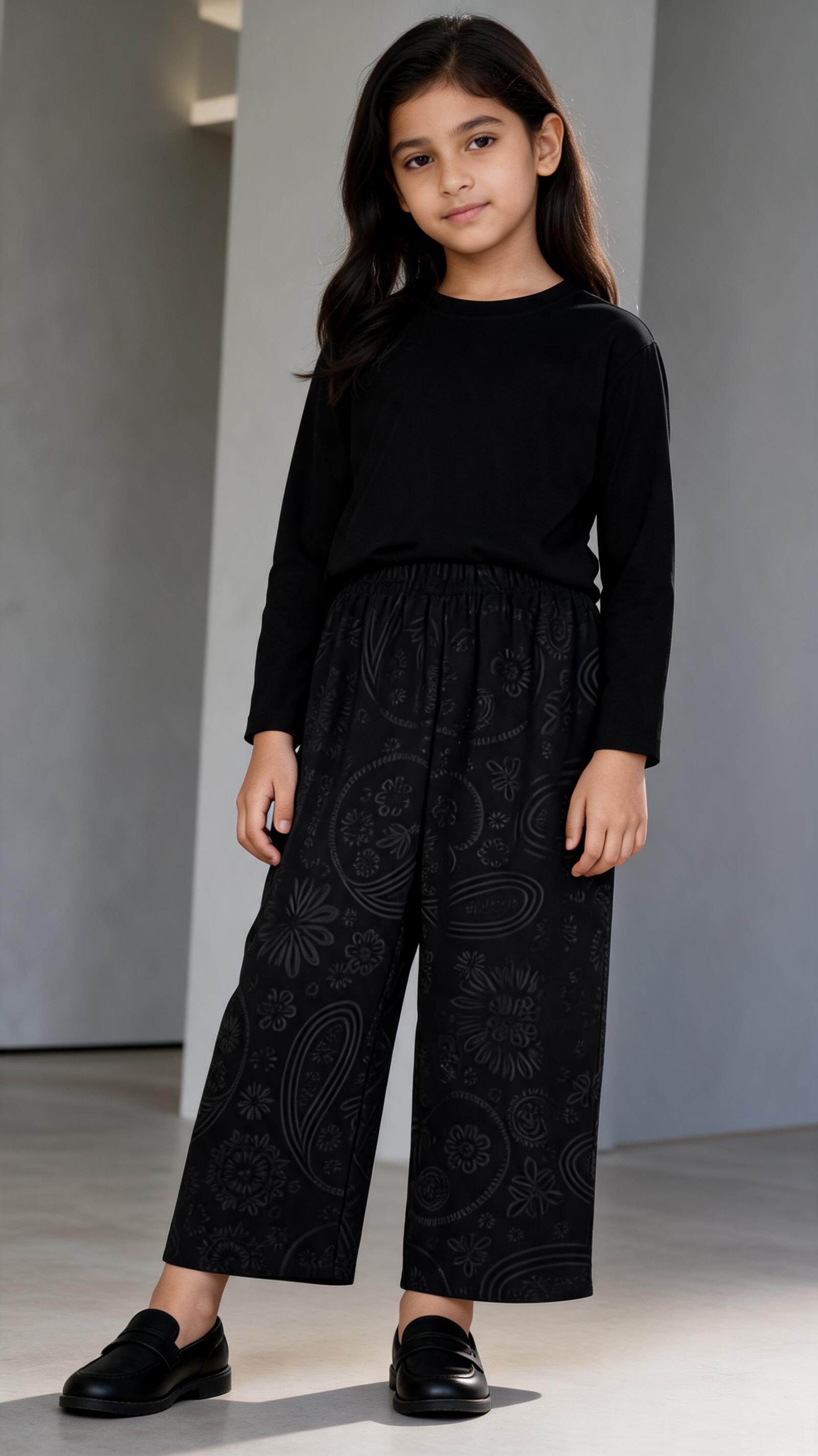 Girls' Black Long Sleeve Top and Pants Set
