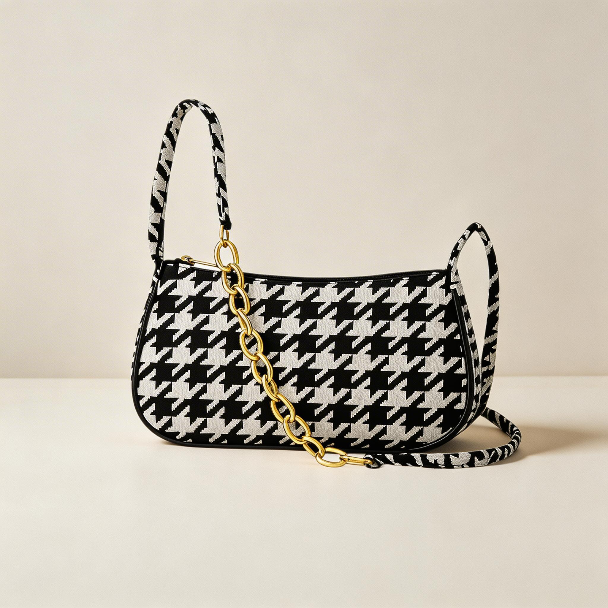 Chic Black Houndstooth Shoulder Bag