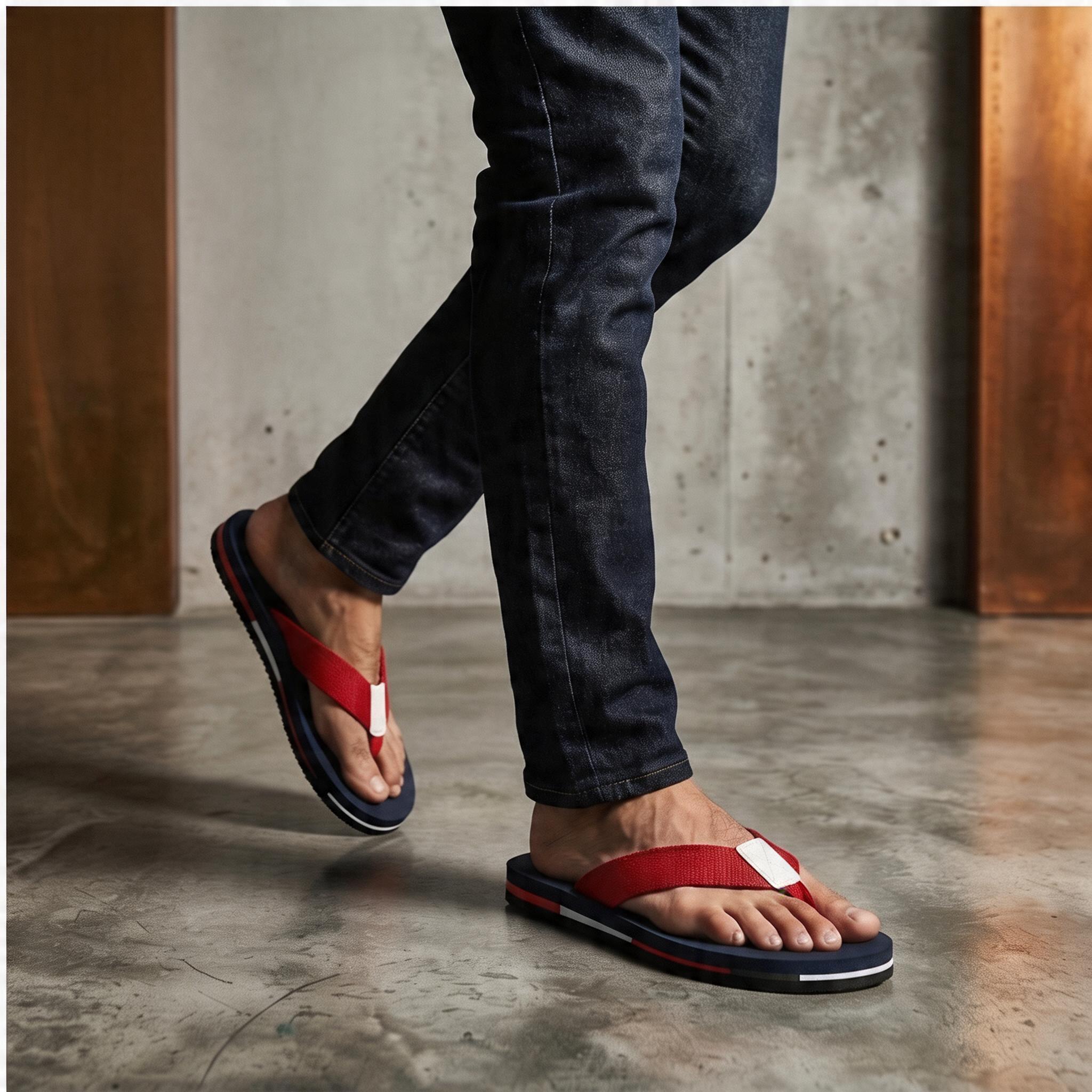 Men's Red and Navy Flip-Flops