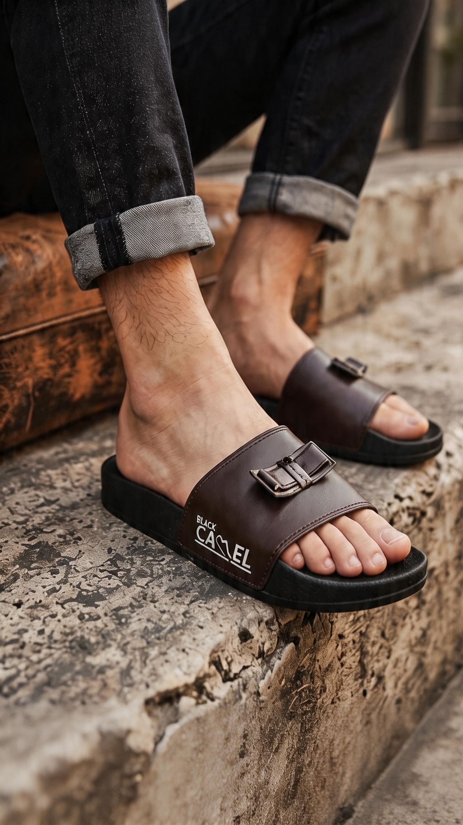Black Camel Trendy Slide Sandals for Men