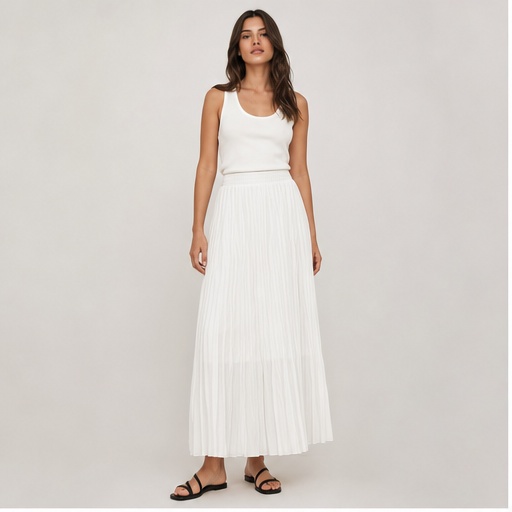 White Pleated Maxi Skirt