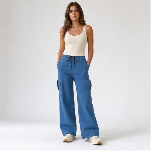 Women's Wide Leg Denim Cargo Pants