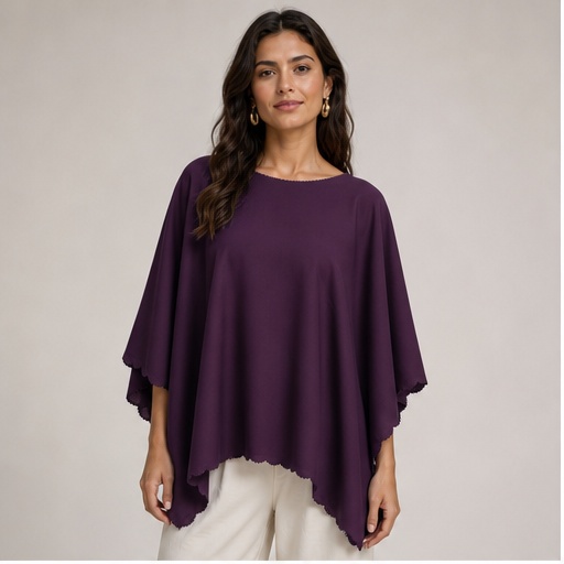 Purple Scalloped Edge Poncho Top