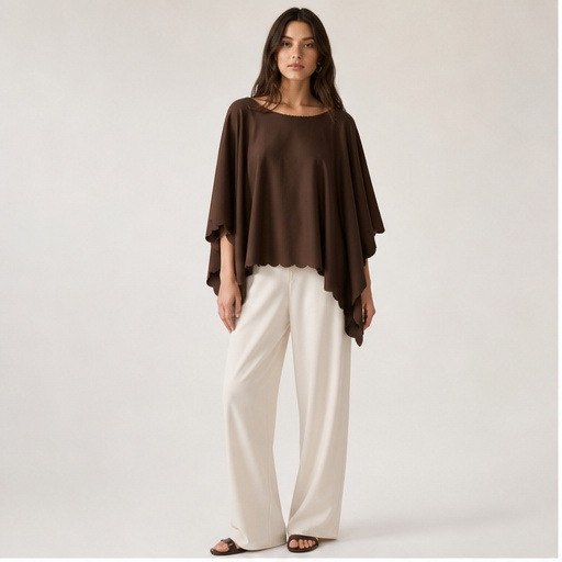 Brown Scalloped Cape Top