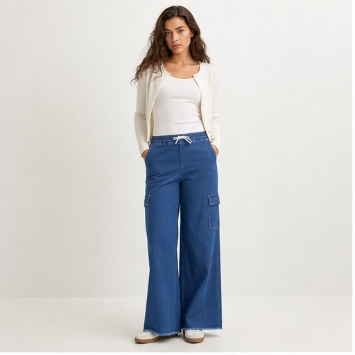 Take Fashions Women's Wide Leg Denim Cargo Pants