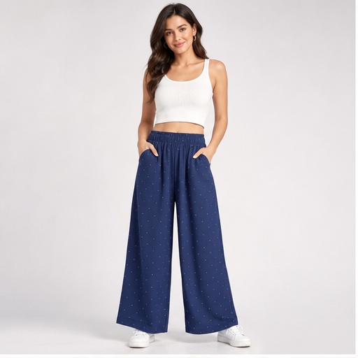 Navy Polka Dot Wide Leg Pants
